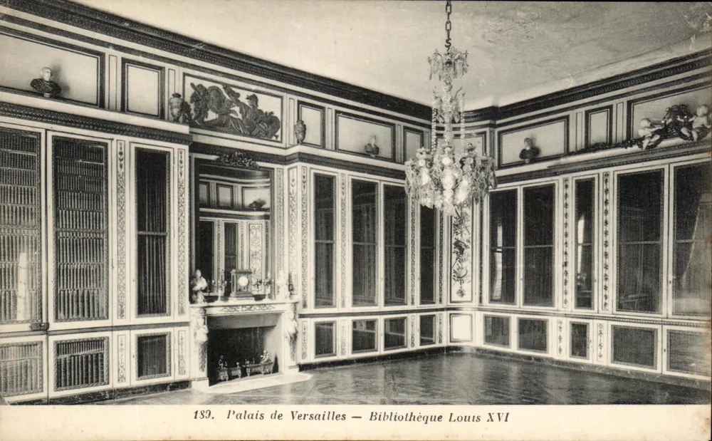 Palácio de Versailles — Biblioteca Louis XVI — editor Iléliotypie A. Bourdier, n° 189 - Frente