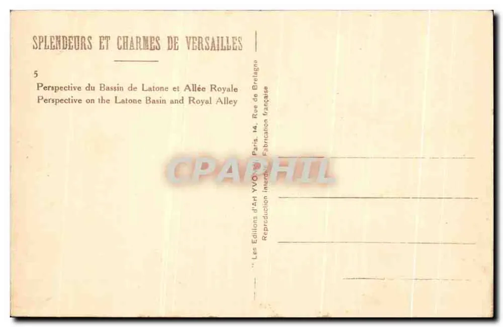 Bassin de Latone und Allée Royale — Versailles — Les Éditions d'Art YVO — Nr. 5 - Rückseite