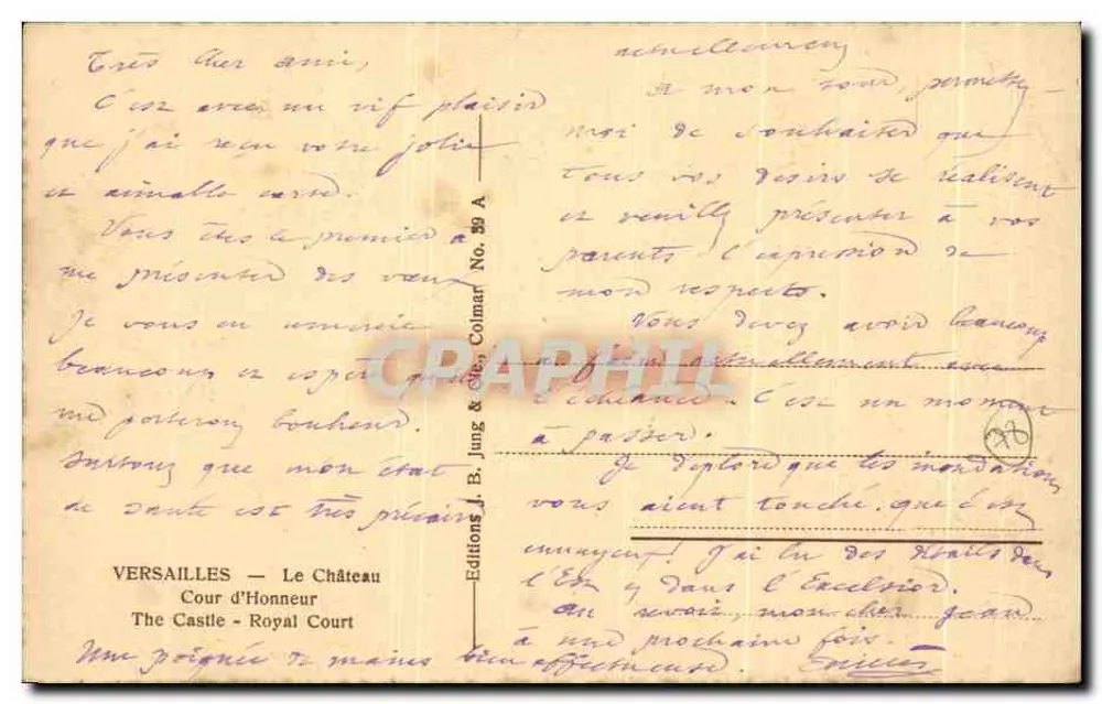 Versailles — Praça d'Armes com estátua — Edição J. B. Jung & Cie, Colmar, n° 39 A - Verso