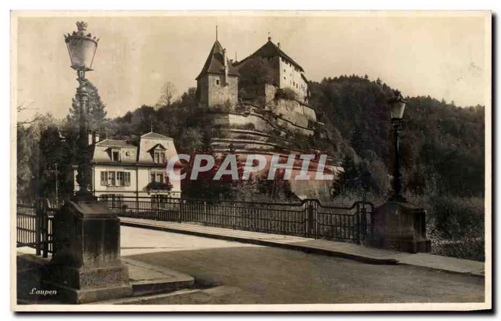 Castelo de Laupen — vista do ponte — Edição Photoglob, Zürich, n° f 6504 - Frente