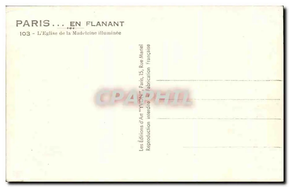 Paris... Spaziergang — Die Kirche der Madeleine beleuchtet — 'YVON' Kunstverlag, Paris - Rückseite