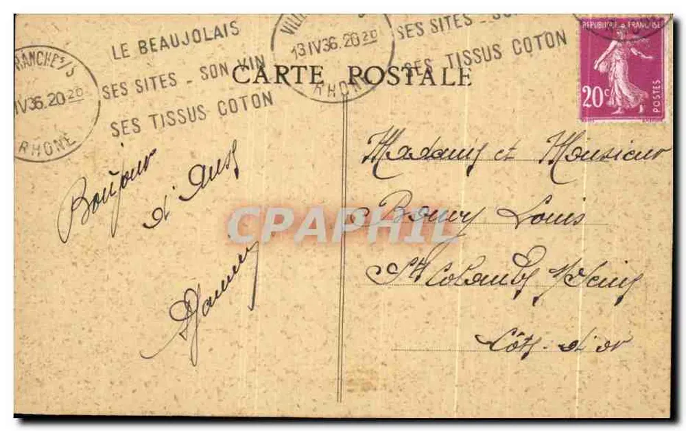 Anse (Rhône) — L'Asergue i Saône — wydawca nieznany, nr serii 51 - Rewers