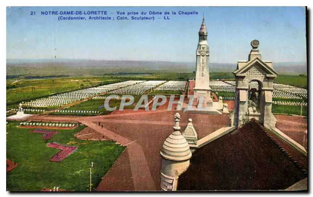 Notre-Dame-de-Lorette — Ansicht vom Dach der Kapelle — Cordonnier, Architekt; Coin, Bildhauer — LL - Vorderseite