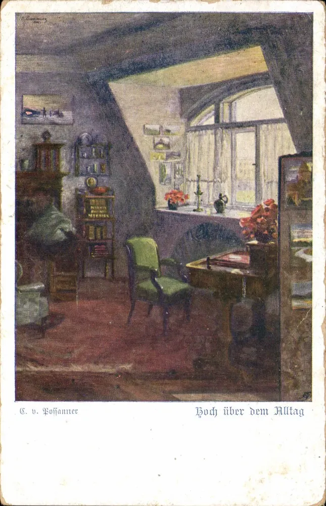 Intérieur de pièce — atelier ou salon — éditeur G. v. Poffanner, n° 1316 - Frente