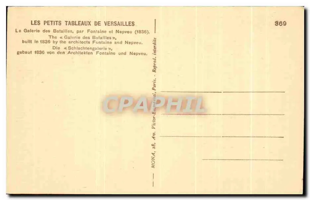 Galerie der Schlachten — Versailles — Verlag MONA, Nr. 369 - Rückseite