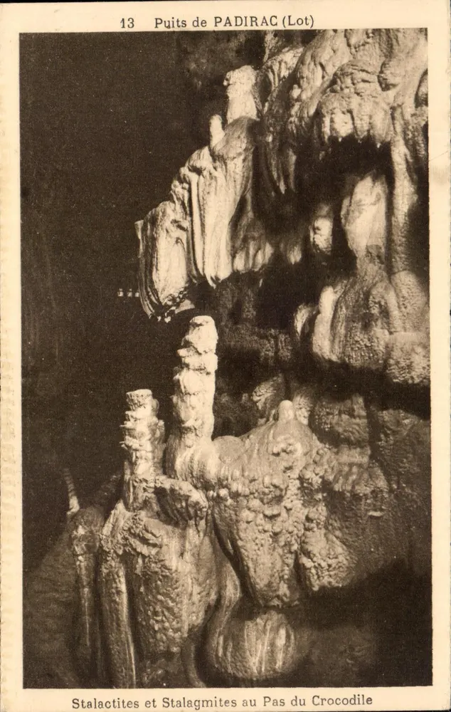 Puits de PADIRAC (Lot) — Stalaktiten und Stalagmiten am Pas du Crocodile — Phototypie-Hélio Limoges, n°13 - Vorderseite