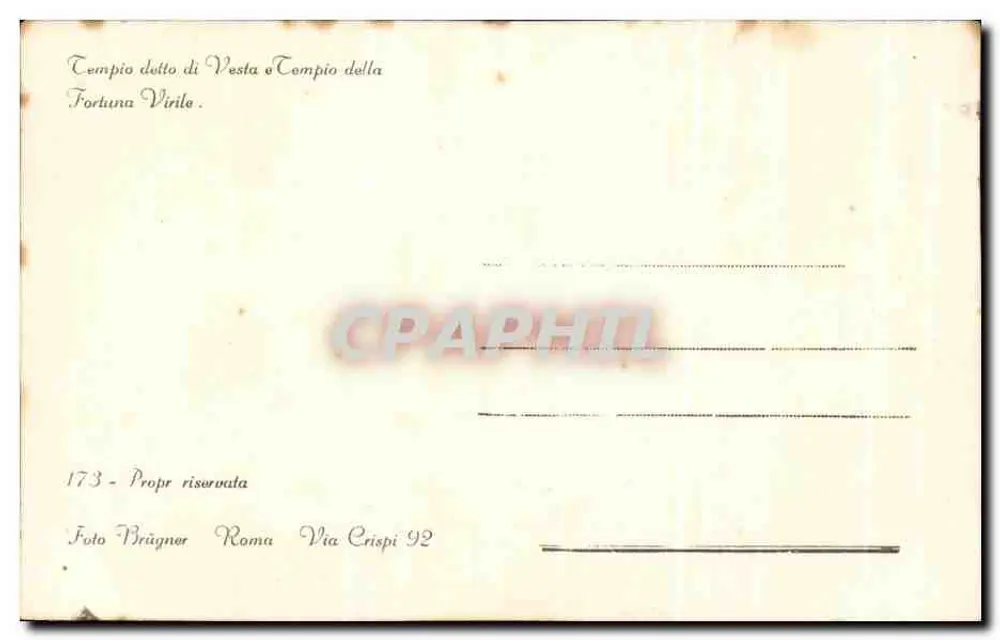 Templo de Vesta e Templo da Fortuna Viril — Roma — Foto Brügner, n° 173 - Verso