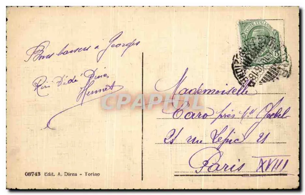 Torino - Via Po e Via della Zecca — editor A. Diena, n° 08743 - Verso