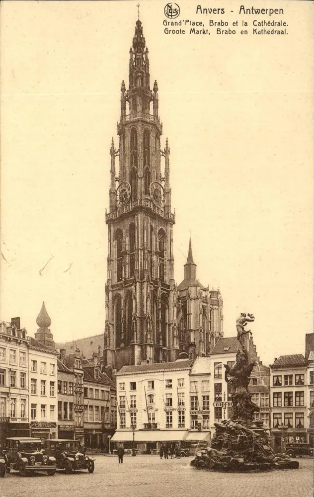Antwerpen — Große Marktplatz, Brabo und Kathedrale — Verlag N.415 - Vorderseite