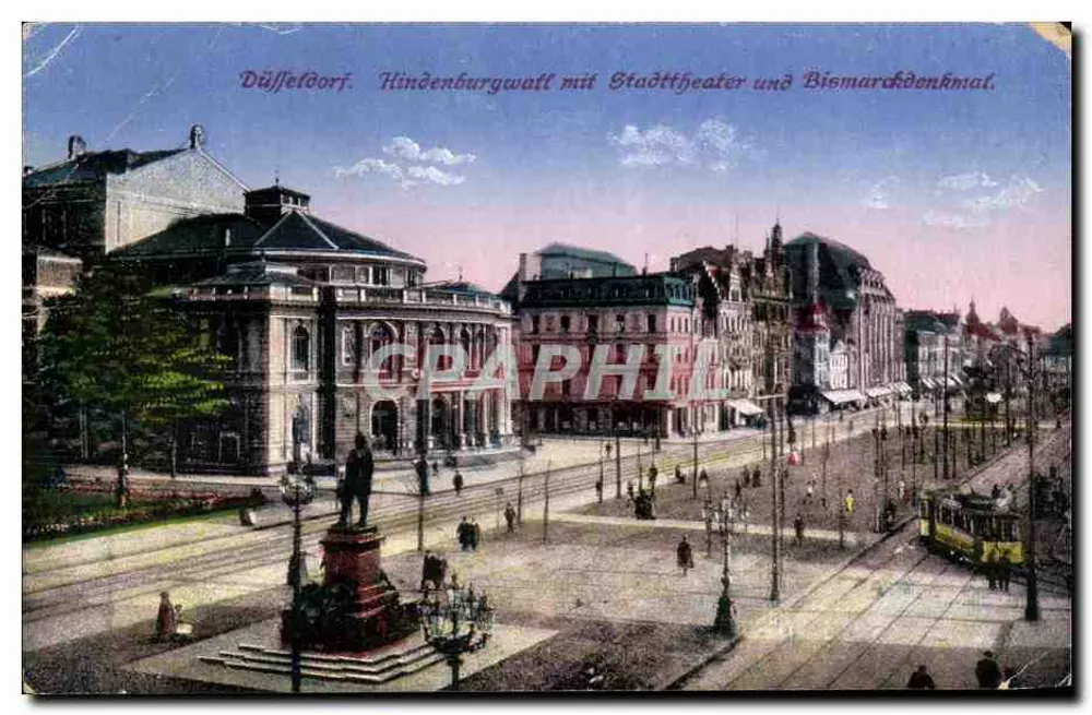 Düsseldorf. Hindenburgwall mit Stadttheater und Bismarckdenkmal — Éditeur : Karl Fischer, Eltville a. Rh. - Vorderseite