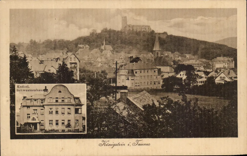 Königstein i. Taunus — vista panorâmica com castelo e igreja — editor não identificado - Frente