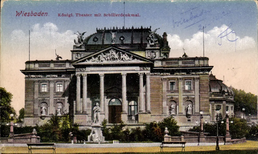 Wiesbaden — Königliches Theater mit Schillerdenkmal — n° 5589 - Vorderseite