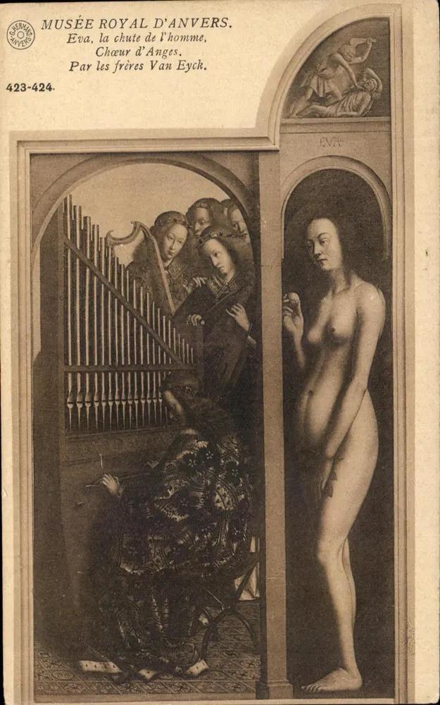 Musée Royal d'Anvers — œuvre 'Eva, la chute de l'homme' par les frères Van Eyck — éditeur GERMANE (n° 423-424) - Vorderseite