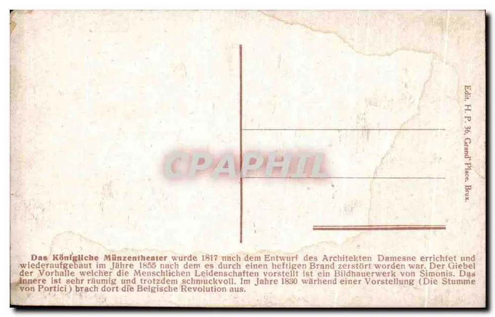 Brüssel. Theater der Münze — Königliches Theater — Verlag H. P. 3%, Grand-Place, Brüssel - Rückseite