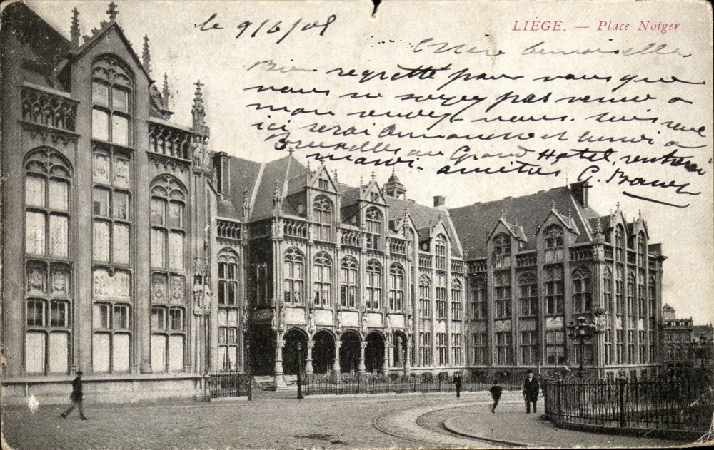 Liège — Place Notger — éditeur J.F. (imprimé sur la carte) - Frente