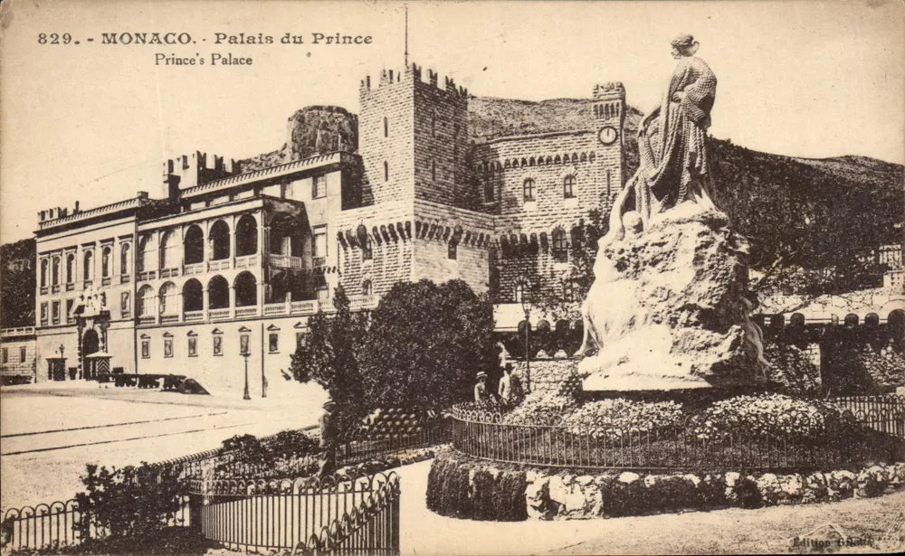 Monaco - Palast des Prinzen — Ansicht des Palastes und Statue — Gelfetta & Cie, Nizza, n°829 - Vorderseite