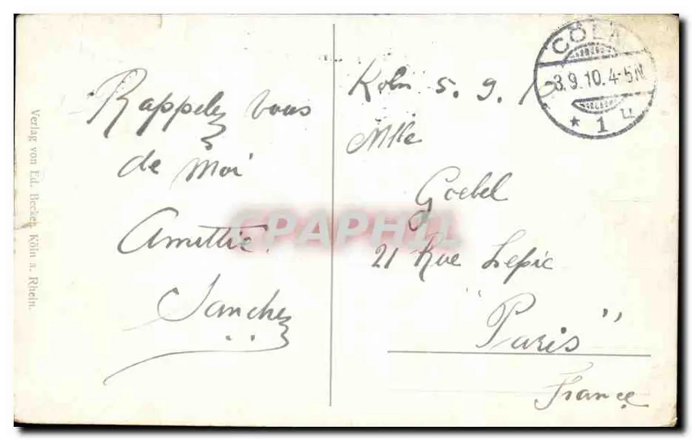 Köln — Das alte Hahnen tor — Verlag von Ed. Becker Köln a. Rhein, n° 115 - Verso