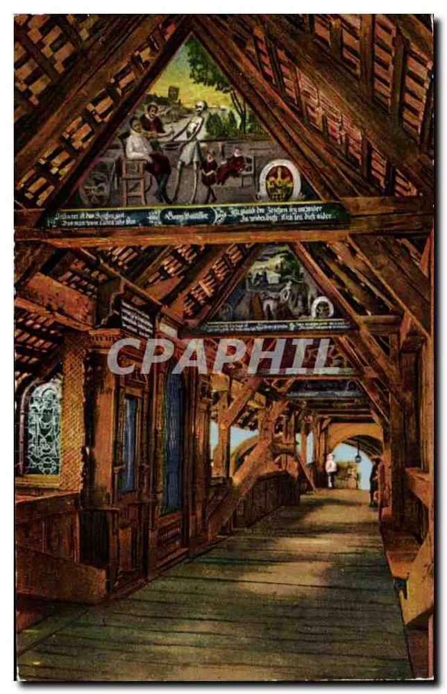 Lucerna. Spreuerbrücke — Ponte coberta de madeira com frescos — Photoglob-Wehrli A.G., Zurique - Frente