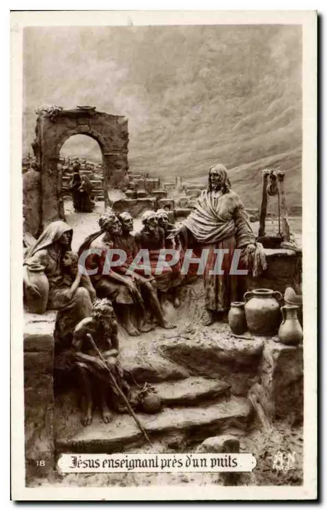 Jesus ensinando perto de um poço — série 18 — R. Noyer, 1911 - Frente