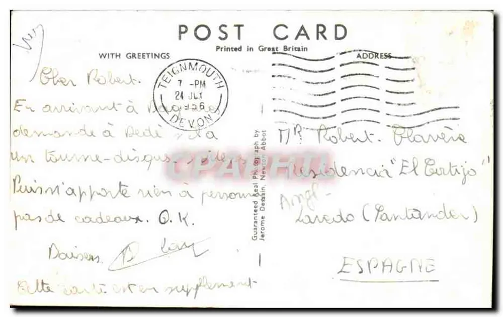 Farol e Ness em Teignmouth — P.C. 18 — editor Jerome Newton Abbot - Verso