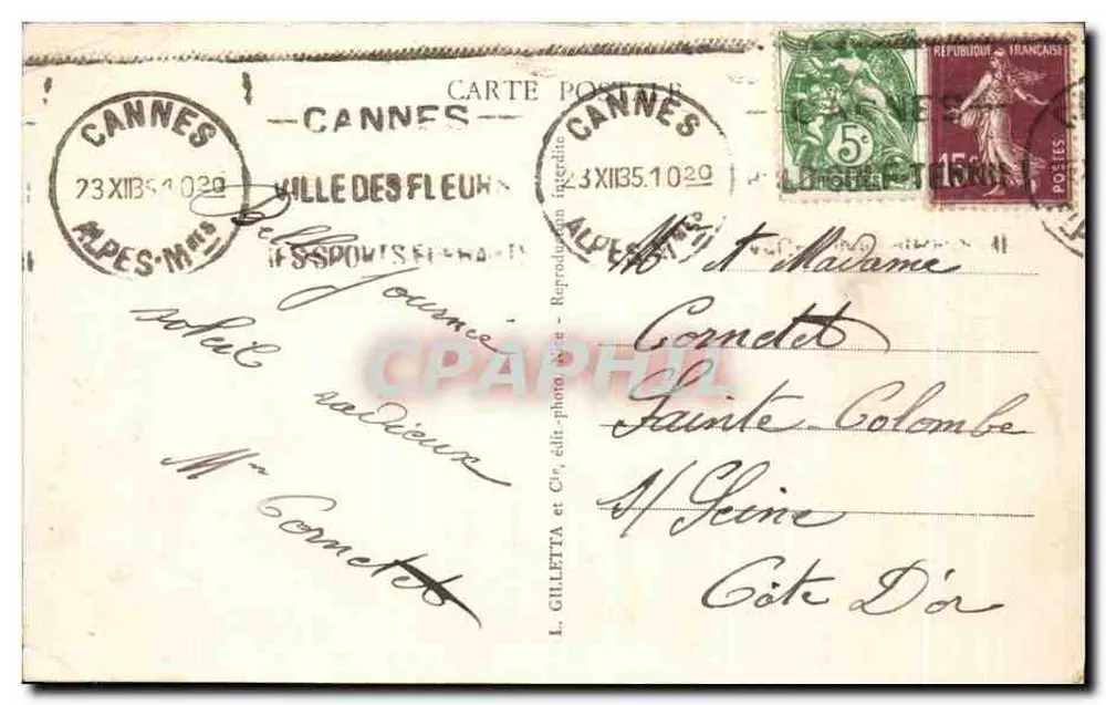 CANNES - Die Hotels und die neuen Gärten — L. GILLETTA et Cie, n°423 - Rückseite