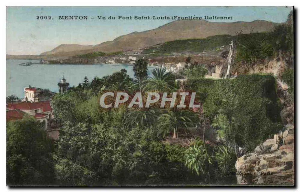 Menton — Vista do Ponte Saint-Louis (Fronteira Italiana) — J. Califóruelle, Paris, n° 325 - Frente