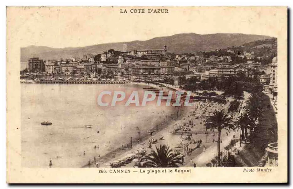 Cannes — A praia e o Suquet — Foto Munier, n° 260 - Frente