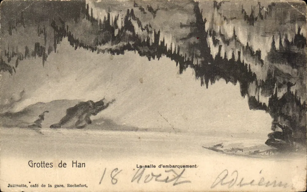 Grottes de Han — La salle d'embarquement — Jaumotte, café de la gare, Rochefort - Vorderseite