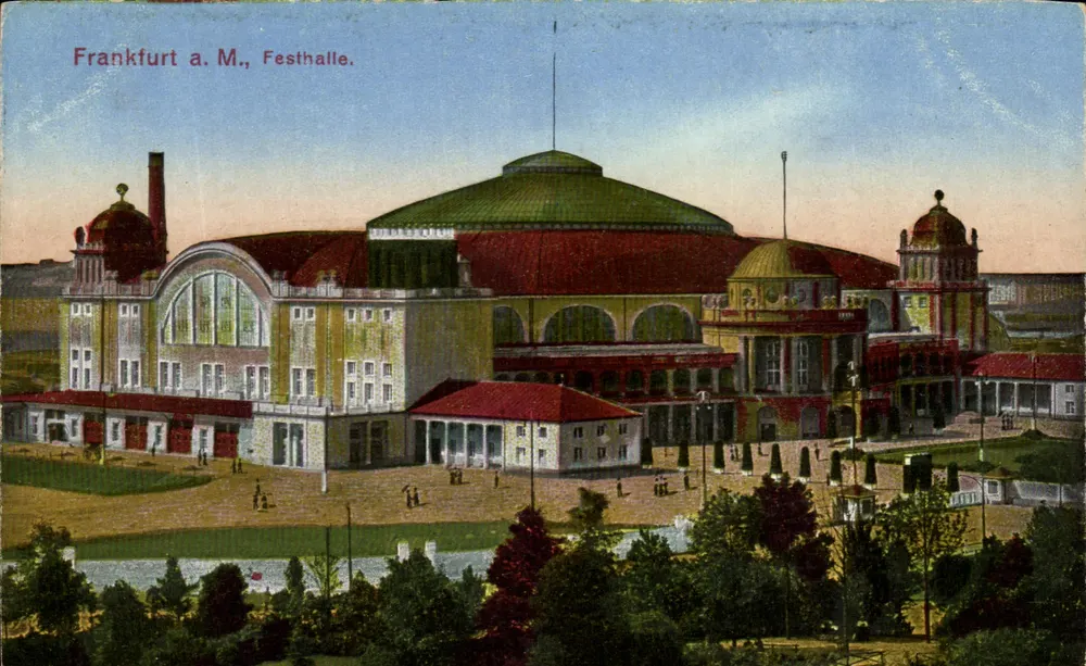 Frankfurt a.M., Festhalle — vista panorâmica — Gerhard Blümlein & Co., Frankfurter Orig.-Auffn. - Frente