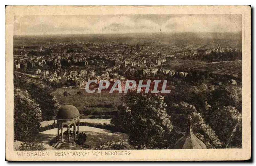 Wiesbaden — Allgemeiner Blick vom Neroberg — Verlag: Kapellenstraße, Serie Nr. 210 - Vorderseite