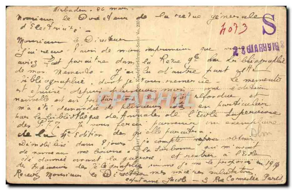 Wiesbaden — Allgemeiner Blick vom Neroberg — Verlag: Kapellenstraße, Serie Nr. 210 - Rückseite
