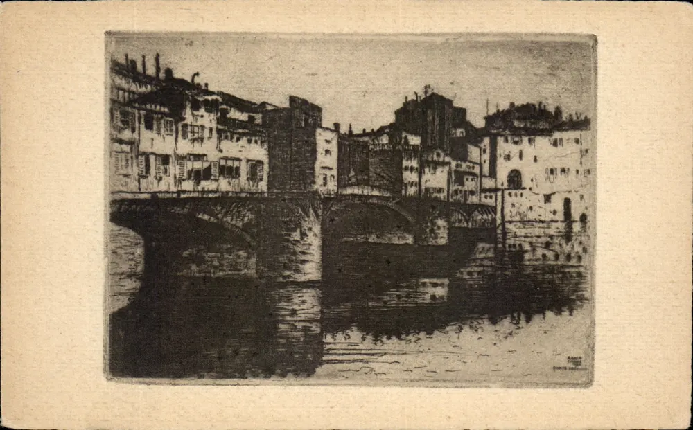 Widok Florencji — Ponte Vecchio — rzeźba podpisana 'P. P. P.' - Awers