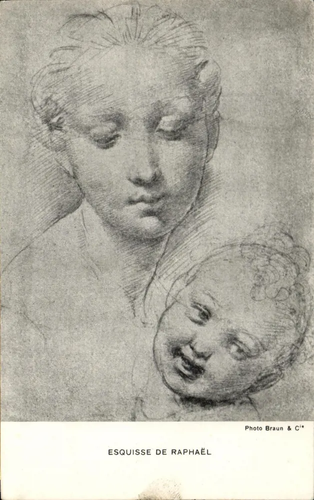 Esboço de Raphaël — desenho da Virgem e da Criança — Foto Braun & Cie - Frente
