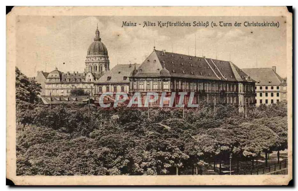 Mainz — Altes Kurfürstliches Schloss (u. Turm der Christuskirche) — Stengel & Co., im. n. H. Dresden - Frente