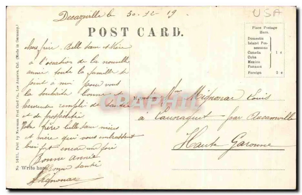 Wohnsitz von Elwood Cooper in der Nähe von Santa Barbara, Kalifornien — Verlag: Pull By Maxeman Post Card Co., Los Angeles, Kalifornien — Nr. 5631 - Rückseite