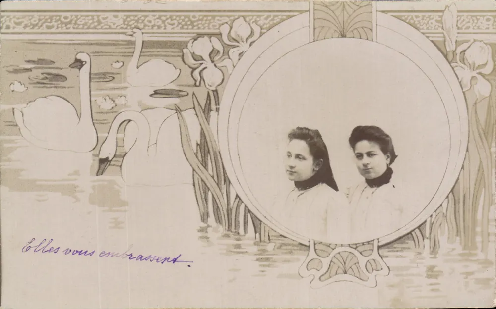 Zwei junge Frauen — Illustration von Schwänen und Iris — Verlag Sodic Lumez, Lyon - Vorderseite