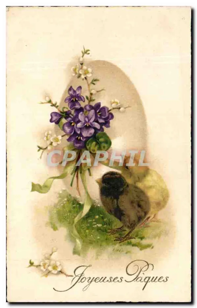 Ei mit Violett und kleinen Vögeln — Frohe Ostern — Verlag nicht sichtbar - Vorderseite