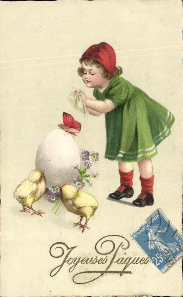 Kinder und Küken — Ostern — Unbekannter Verlag, Seriennummer nicht sichtbar - Vorderseite
