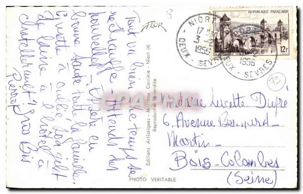 Niort — Panoramablick und Denkmäler — Editions Artisques Carrière - Rückseite