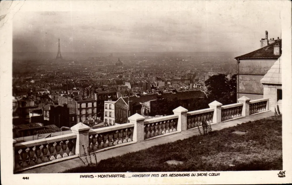 PARIS - MONTMARTRE — PANORAMIQUE DOS RESERVATÓRIOS DO SACRÉ-COEUR — editor JAN, n° 441 - Frente