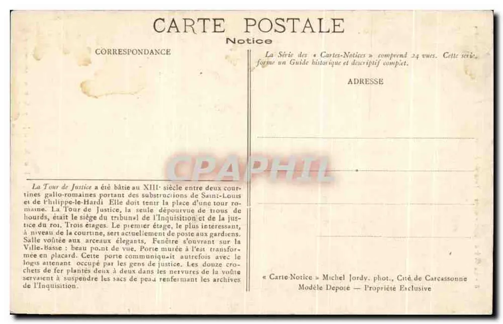 Cidade de Carcassonne — Torre da Justiça — Michel Jordy - Verso