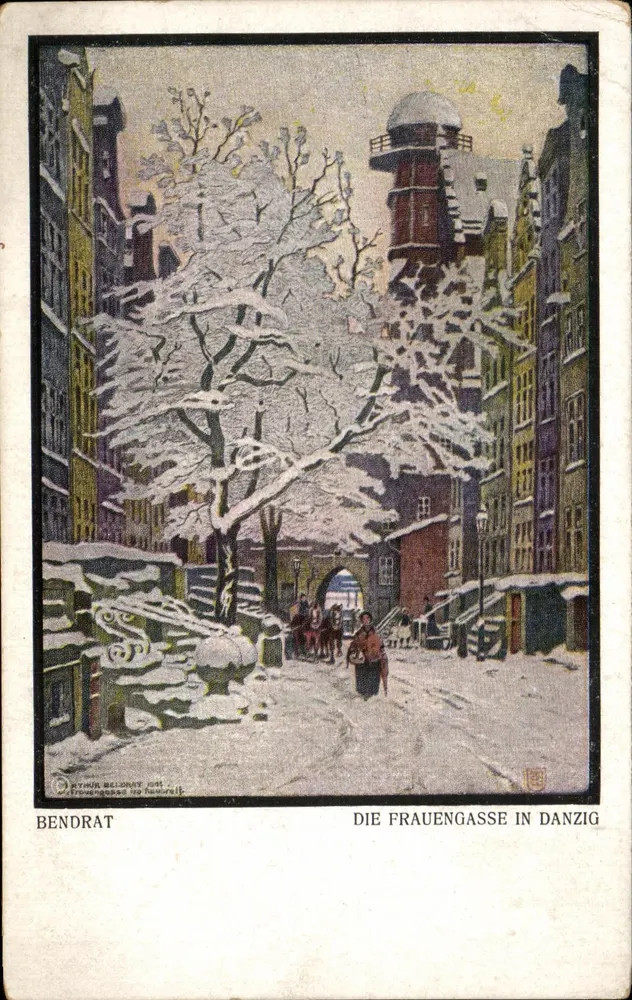 La Frauengasse a Danzica — vista invernale innevata — Bendrat, n° 239 - Recto