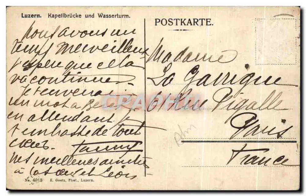 Lucerna — Kapellbrücke z Wasserturm — E. Goetz, Fot. Lucerna, n° 4018 - Rewers