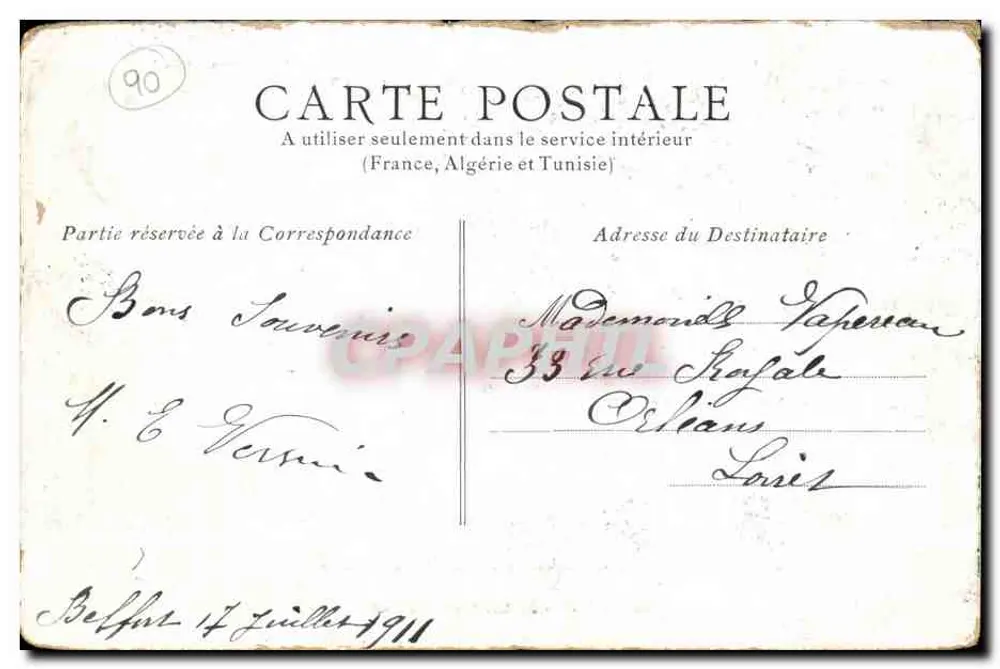 Belfort - O Leão de Bartholdi — Monumento aos Defensores de Belfort 1870-71 — L. Delray, Belfort - Verso