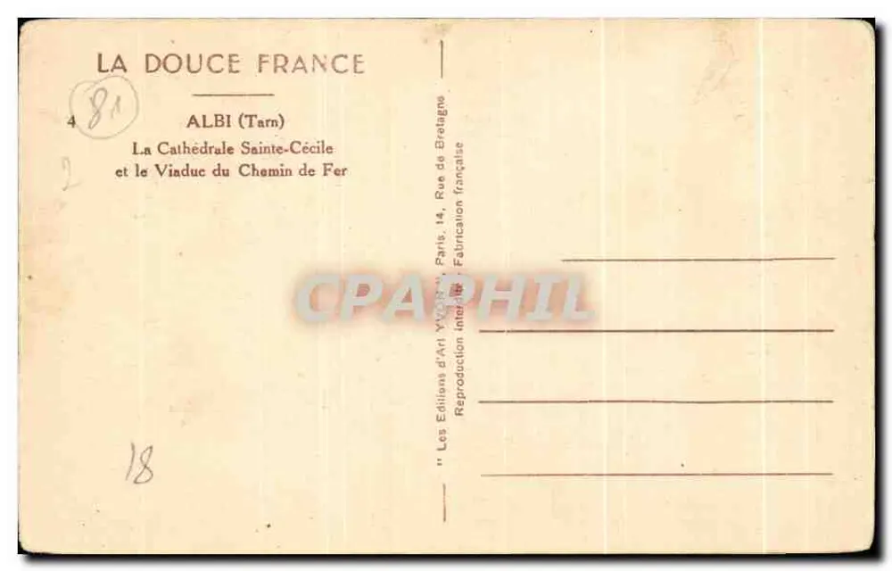 Albi — Kathedrale Sainte-Cécile und der Eisenbahnviadukt — Éditions d'Art Yvort, Paris - Rückseite
