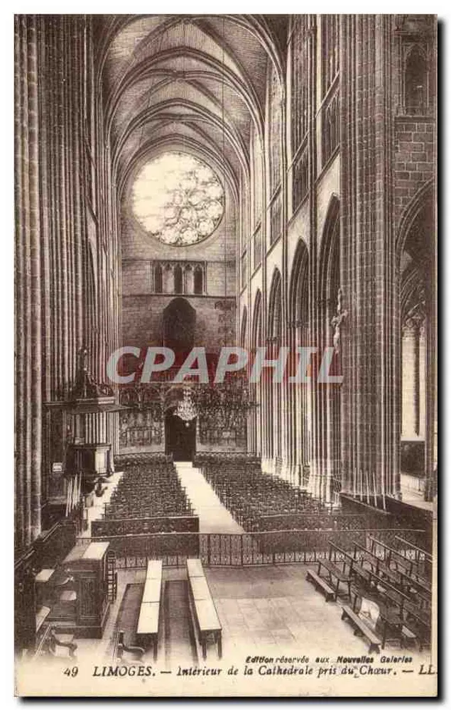 Limoges — Interior da Catedral vista do Coro — Édition réservée aux Nouvelles Galeries — LL - Frente
