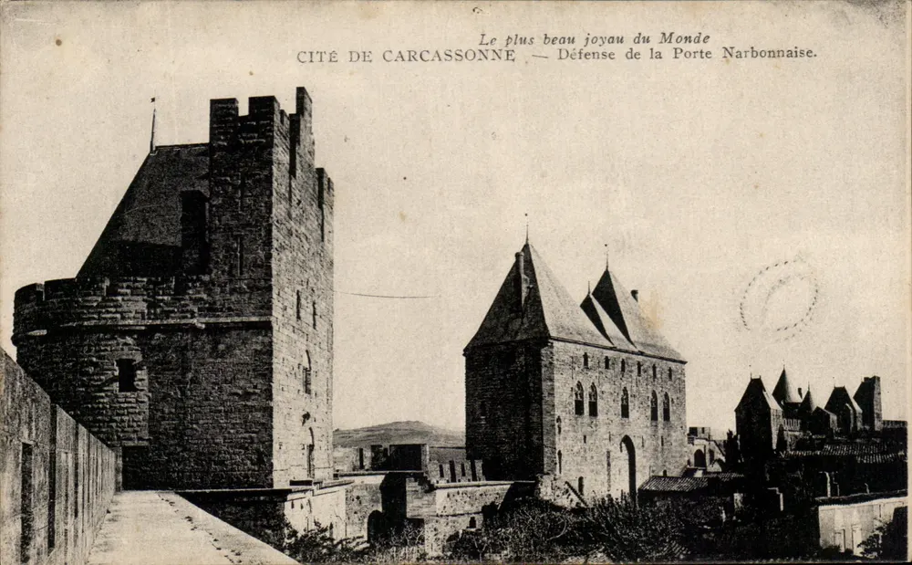 Cité de Carcassonne — Verteidigung der Narbonnertür — Verlag: M. J.-C. de Trencavel - Cazanou - Vorderseite
