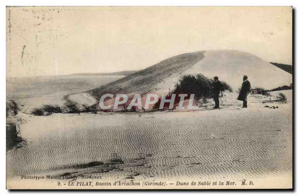 LE PILAT, Bassin d'Arcachon (Gironde) — Sanddüne und das Meer — Phototypie Marcel Dallay, Bordeaux, n°9 - Vorderseite