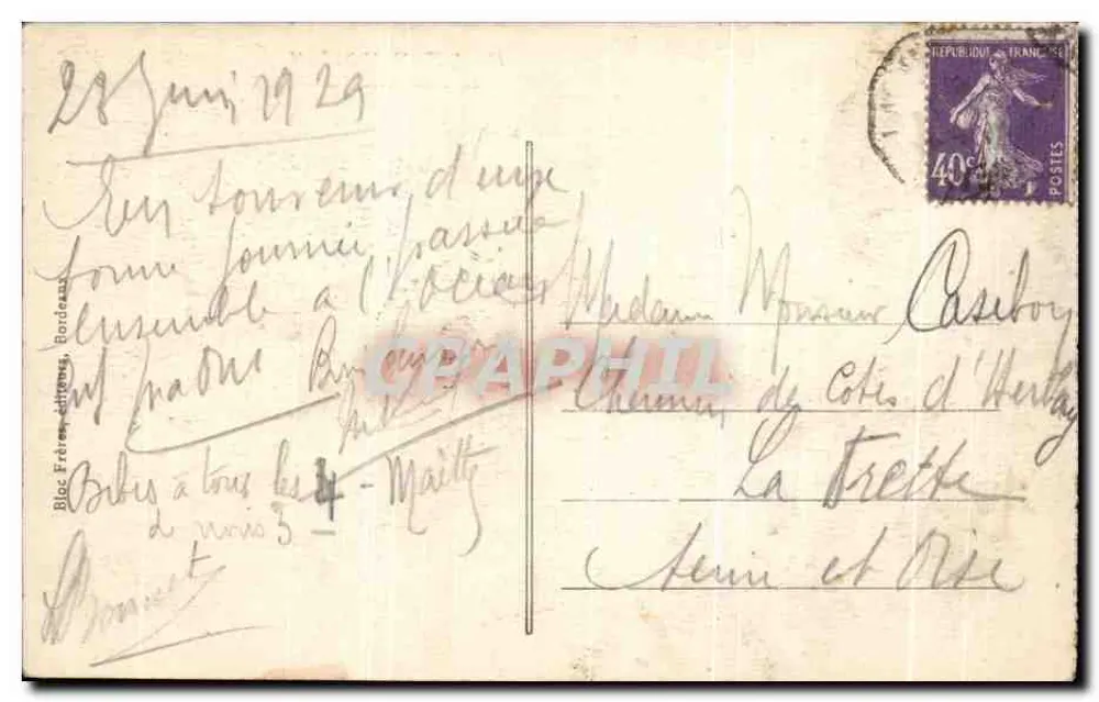 Lacanau-Océan — Route de Moutchic — éditeur Bloc Frères, Bordeaux - Verso