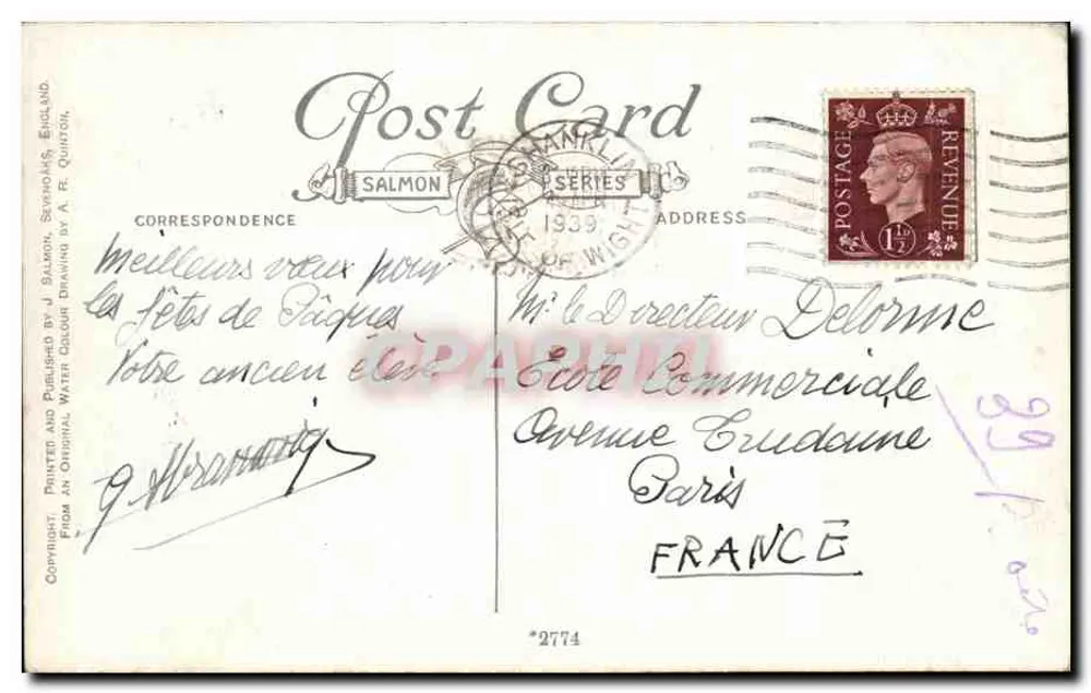 A antiga igreja de Shanklin — St Johns — editor Salmon, série 1939 - Verso